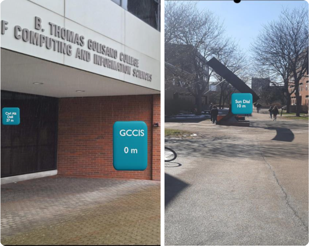 AR prototype showing Position Y-Offset technical challenge with GPS positioning