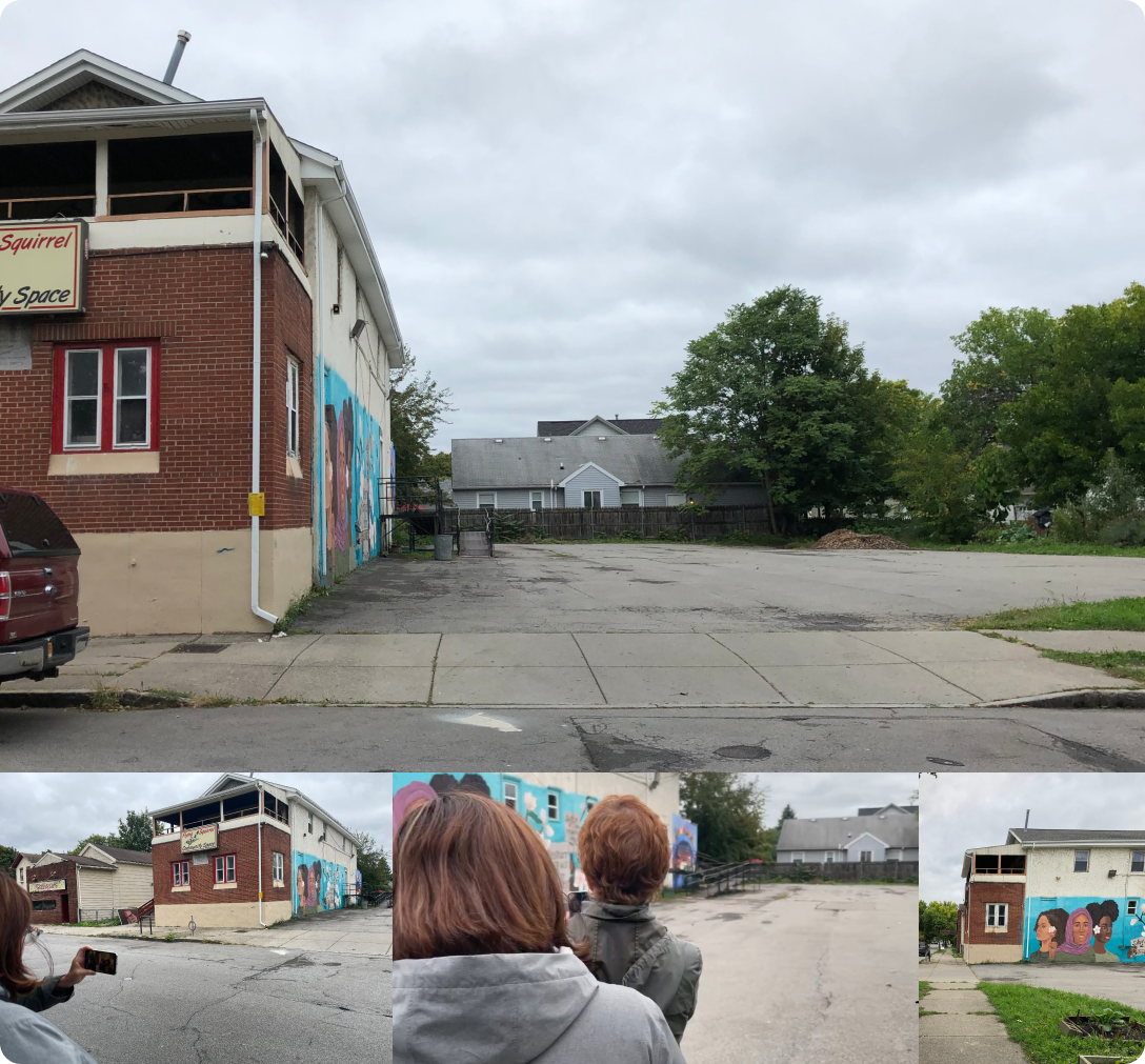 Current location where Pythodd Club used to be, showing empty lot and contextual inquiry process