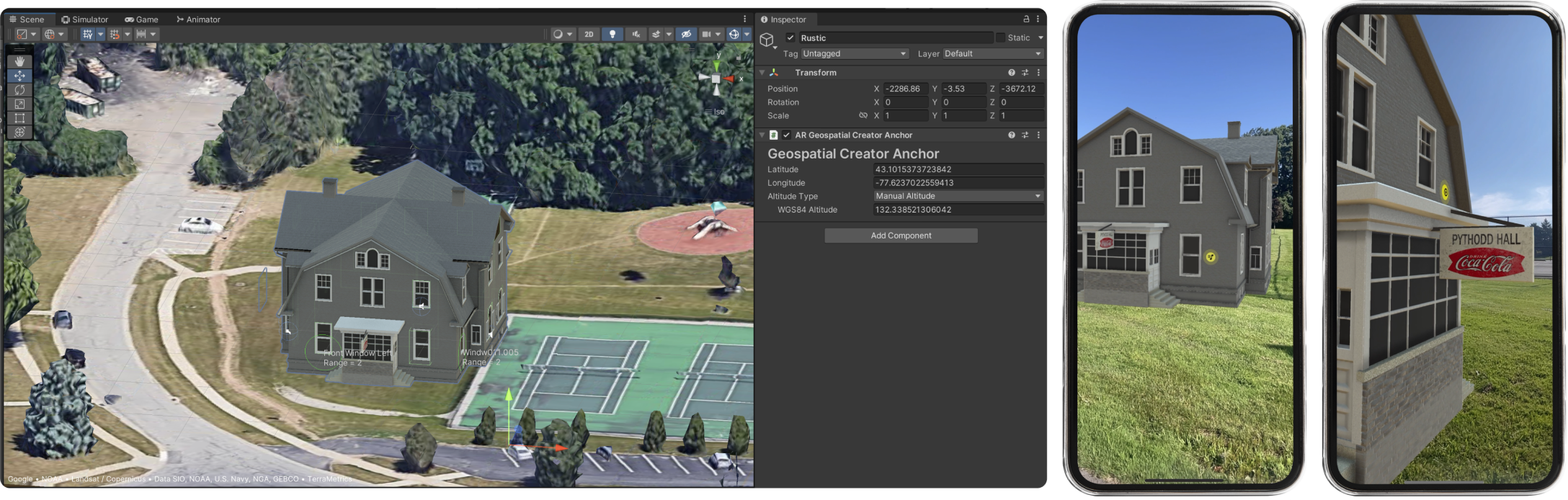 AR location-based tracking system showing distance markers and spatial navigation