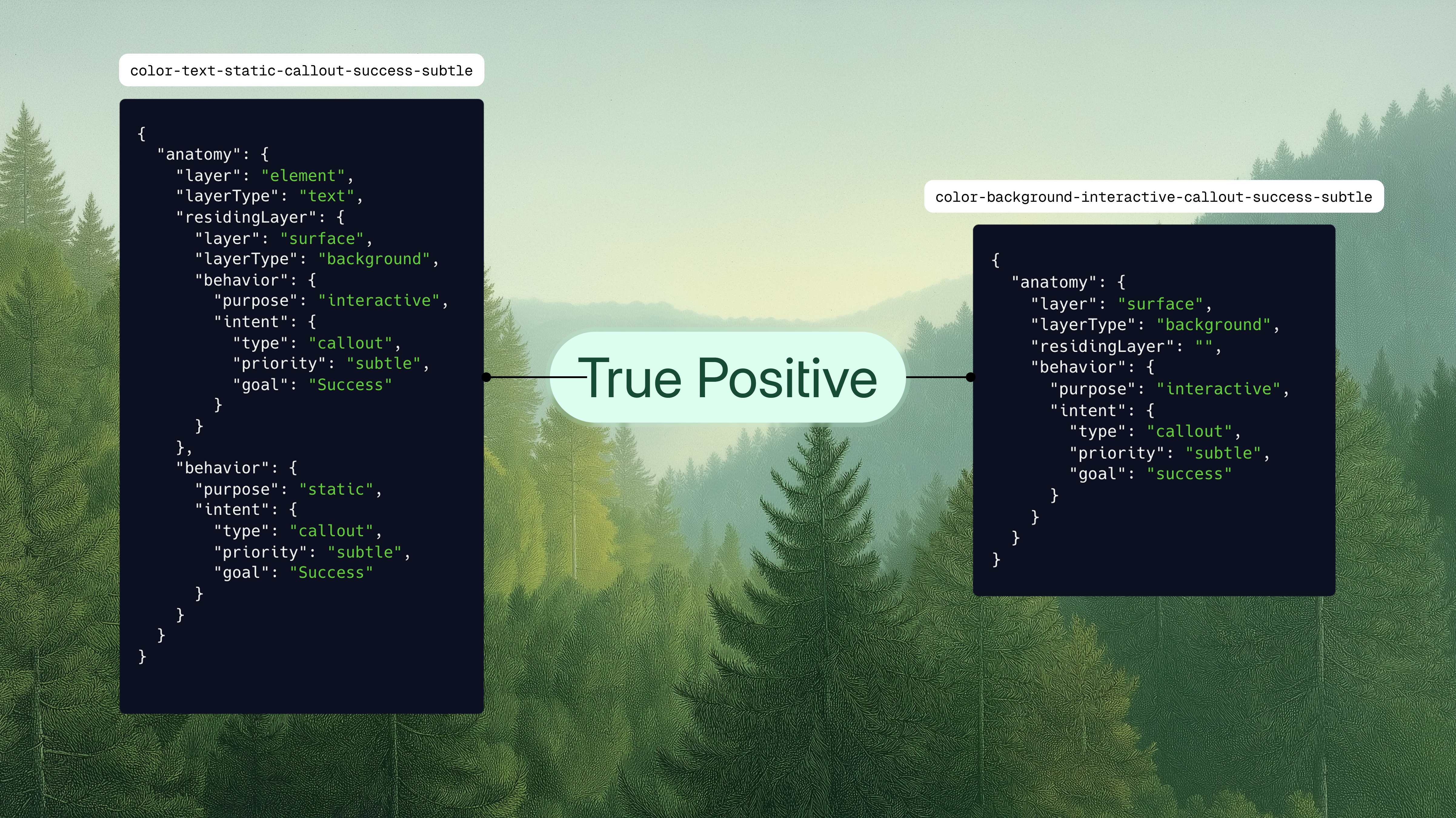 Figma design system with color token selection panel