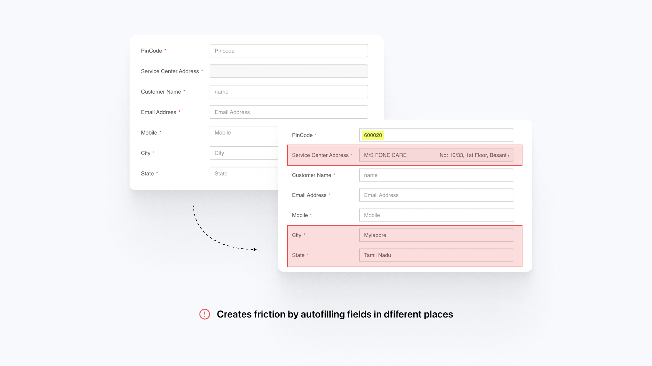 Xiaomi service booking form showing autofill friction in input fields
